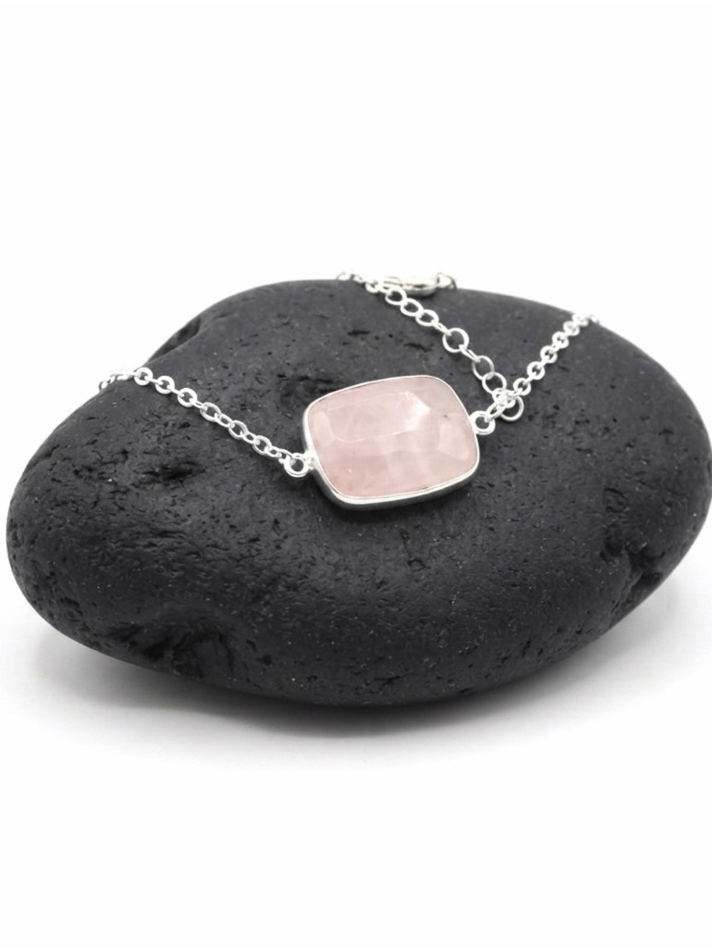 New Artisan Rose Quartz Cotton Candy Pink 925 Sterling Silver Bracelet